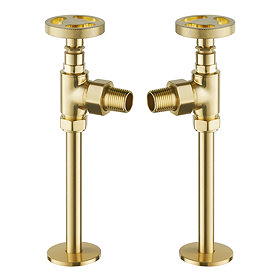 Arezzo Brushed Brass Industrial Style Angled Radiator Valves Large Image