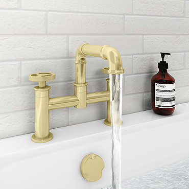 Arezzo Brushed Brass Industrial Style Bath Filler  Profile Large Image