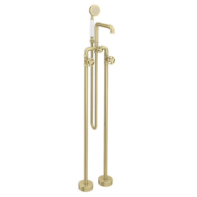 Arezzo Brushed Brass Industrial Style Freestanding Bath Shower Mixer Tap  Feature Large Image