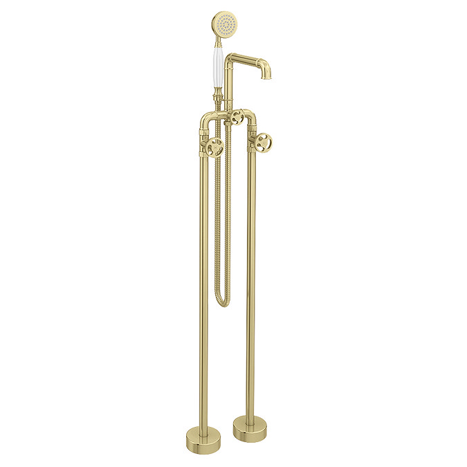 Arezzo Brushed Brass Industrial Style Freestanding Bath Shower Mixer Tap Feature Large Image