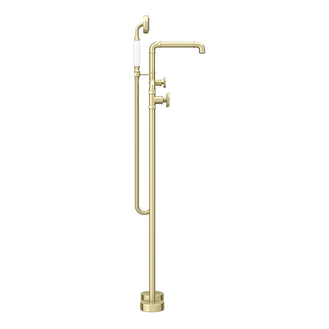 Arezzo Brushed Brass Industrial Style Freestanding Bath Shower Mixer Tap  Standard Large Image