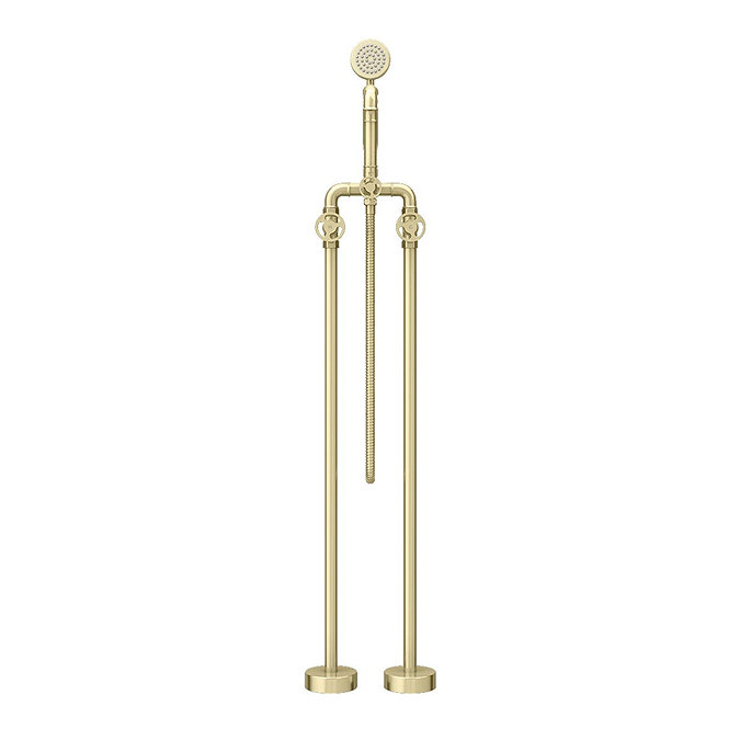 Arezzo Brushed Brass Industrial Style Freestanding Bath Shower Mixer Tap  In Bathroom Large Image