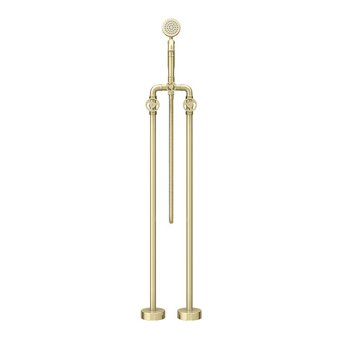 Arezzo Brushed Brass Industrial Style Freestanding Bath Shower Mixer Tap In Bathroom Large Image
