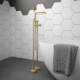 Arezzo Brushed Brass Industrial Style Freestanding Bath Shower Mixer Tap Medium Image
