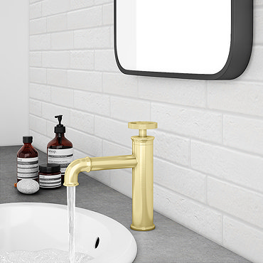 Arezzo Brushed Brass Industrial Style Mono Basin Mixer  Profile Large Image
