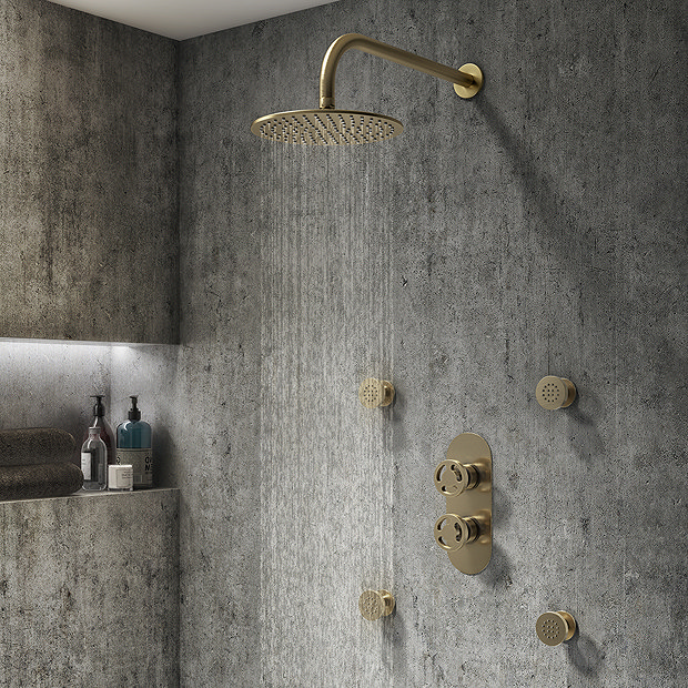 Arezzo Brushed Brass Industrial Style Round Modern Twin Concealed ...