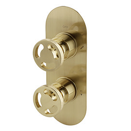 Arezzo Brushed Brass Industrial Style Round Modern Twin Concealed Shower Valve with Diverter Medium 