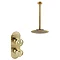 Arezzo Brushed Brass Industrial Style Shower System with Concealed Valve + Ceiling Mounted Head additional Large Image