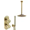 Arezzo Brushed Brass Industrial Style Shower System with Concealed Valve, Handset + Ceiling Mounted Head  In Bathroom Large Image