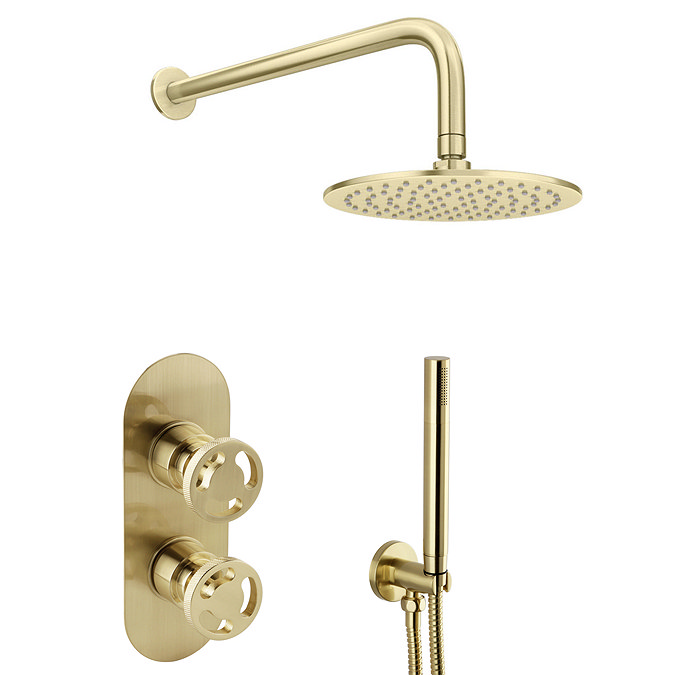 Arezzo Brushed Brass Industrial Style Shower System with Concealed Valve, Head + Handset  Newest Lar