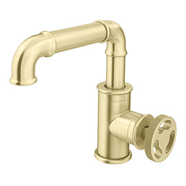 Arezzo Brushed Brass Industrial Style Side Tap Head Basin Mixer Medium Image