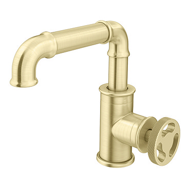 Arezzo Brushed Brass Industrial Style Side Tap Head Basin Mixer  Profile Large Image