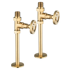 Arezzo Brushed Brass Industrial Style Straight Radiator Valves incl. Stand Pipes Large Image