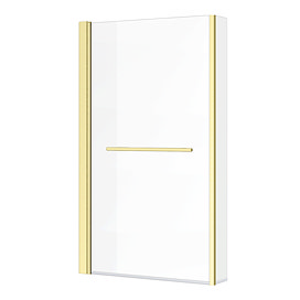 Arezzo Brushed Brass L-Shaped Hinged Bath Screen + Rail