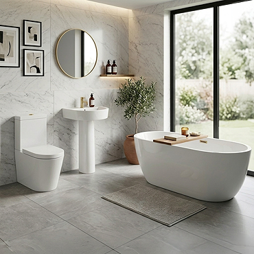 Arezzo Brushed Brass Modern Free Standing Bathroom Suite