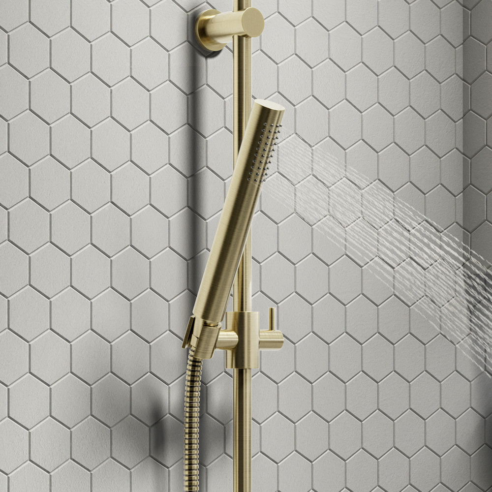 Arezzo Brushed Brass Modern Slide Rail Kit with Pencil Shower Handset Feature Large Image