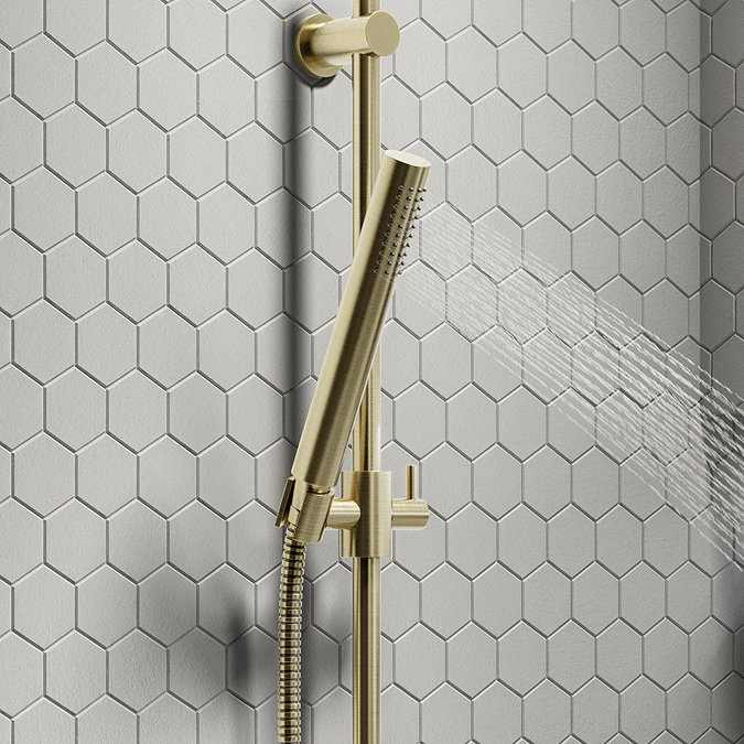 Arezzo Brushed Brass Modern Slide Rail Kit with Pencil Shower Handset  Feature Large Image