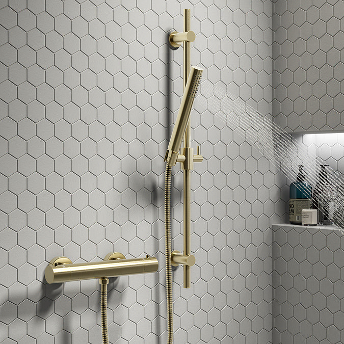 Arezzo Brushed Brass Modern Slide Rail Kit with Pencil Shower Handset  Standard Large Image