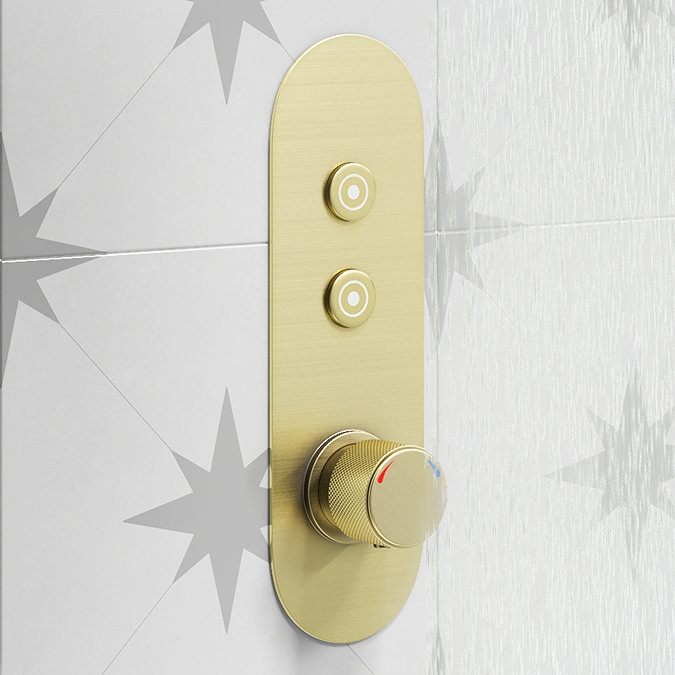 Arezzo Brushed Brass Push-Button Shower with Handset + Rainfall Shower Head Profile Large Image