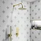 Arezzo Brushed Brass Push-Button Shower with Handset + Rainfall Shower Head Large Image