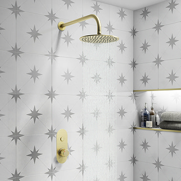 Arezzo Brushed Brass Push-Button Shower with Rainfall Shower Head
