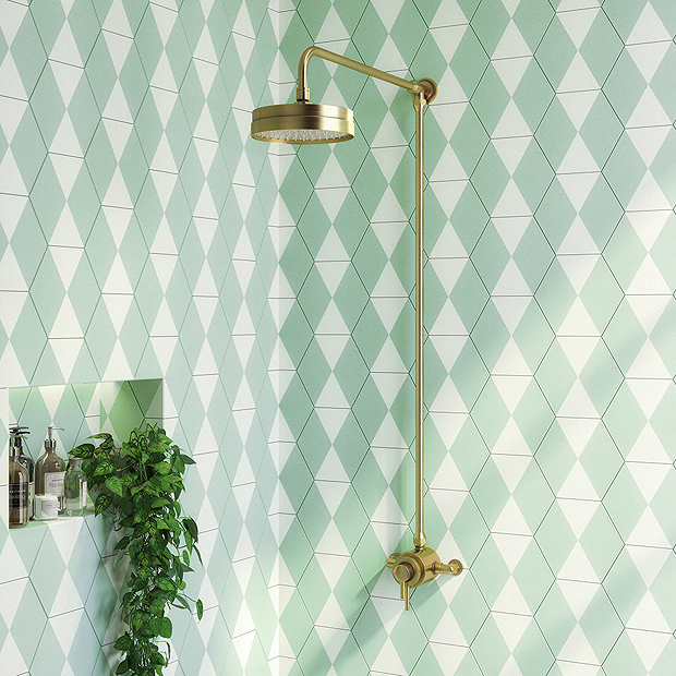 Arezzo Brushed Brass Rigid Riser Kit with 195mm Round Overhead Drench