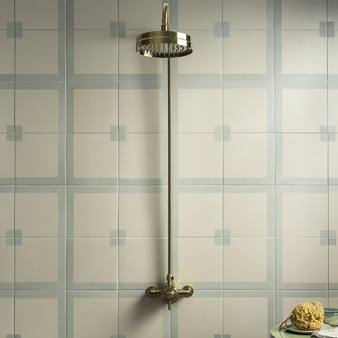 Arezzo Brushed Brass Rigid Riser Kit with 195mm Round Overhead Drench Shower Head