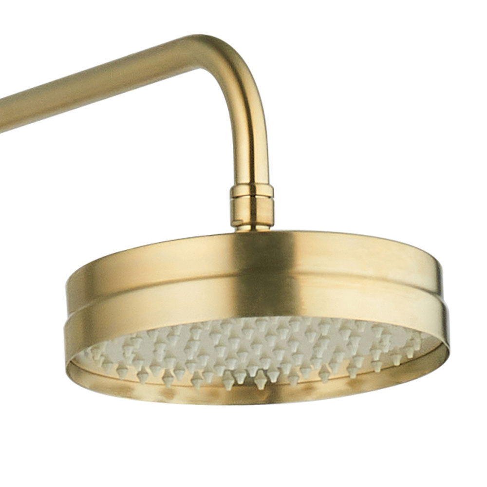 Arezzo Brushed Brass Rigid Riser Kit with 195mm Round Overhead Drench