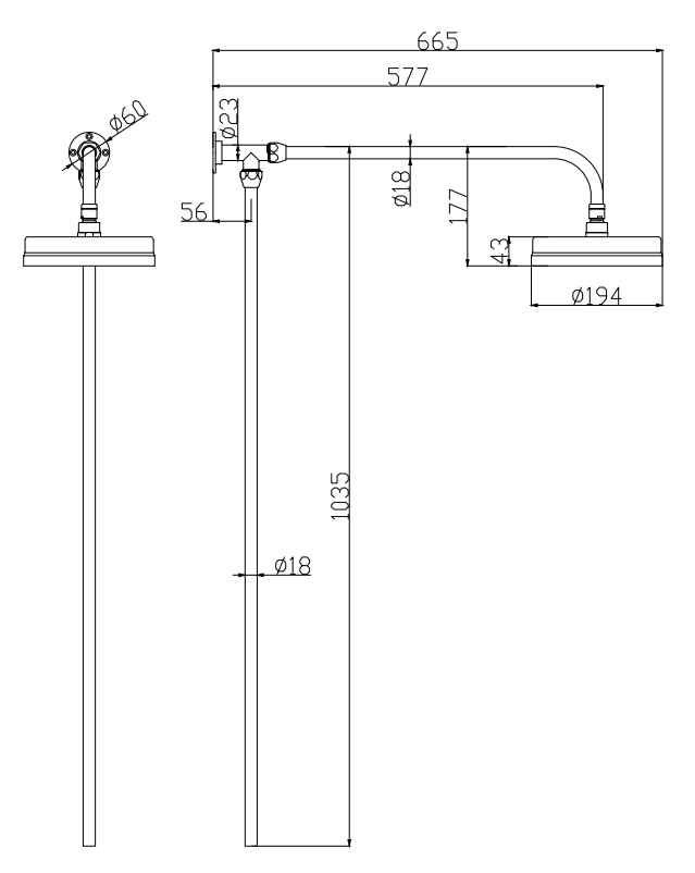 Arezzo Brushed Brass Rigid Riser Kit with 195mm Round Overhead Drench Shower Head