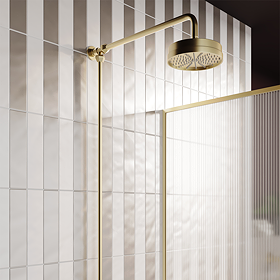Arezzo Brushed Brass Rigid Riser Kit with 195mm Round Overhead Drench Shower Head