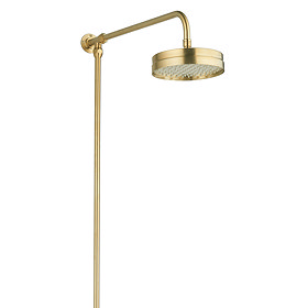 Arezzo Brushed Brass Rigid Riser Kit with 195mm Round Overhead Drench Shower Head Large Image
