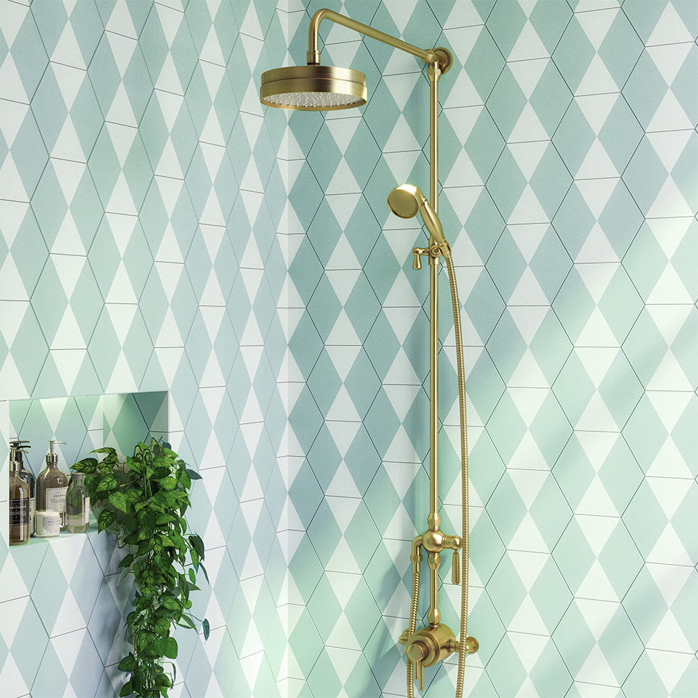 Arezzo Brushed Brass Rigid Riser Kit with Shower Head, Handshower