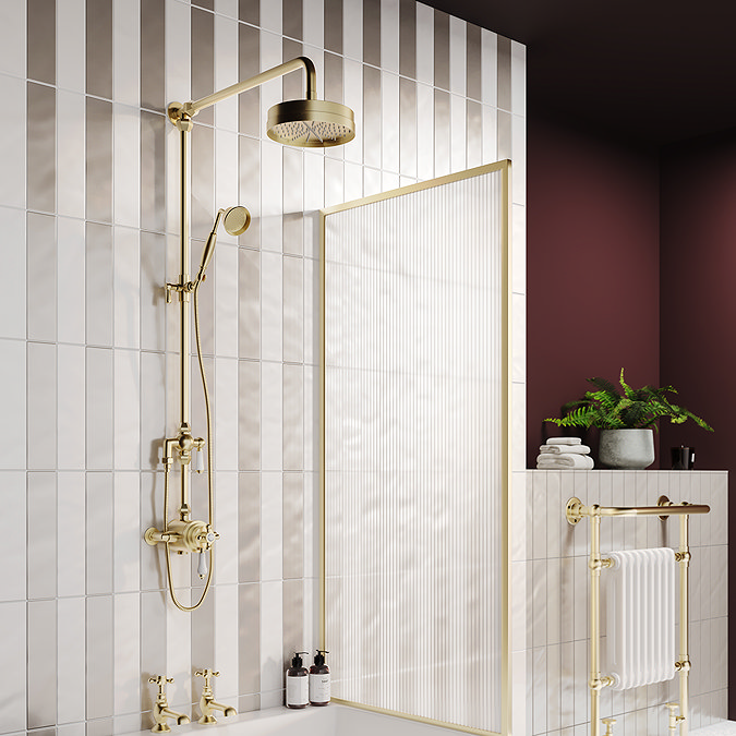 Arezzo Brushed Brass Rigid Riser Kit with Shower Head, Handshower & Diverter