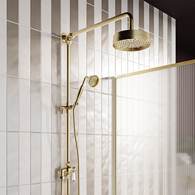 Arezzo Brushed Brass Rigid Riser Kit with Shower Head, Handshower & Diverter