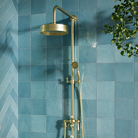 Arezzo Brushed Brass Rigid Riser Kit with Shower Head, Handshower & Diverter