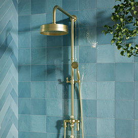 Arezzo Brushed Brass Rigid Riser Kit with Shower Head, Handshower & Diverter