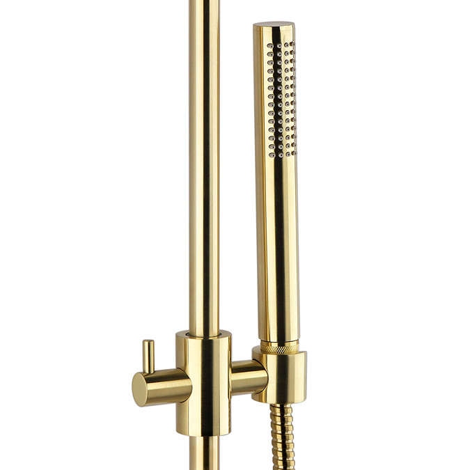 Arezzo Brushed Brass Round Bar Shower Valve incl. Slide Rail Kit with Pencil Handset  Standard Large