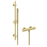 Arezzo Brushed Brass Round Bar Shower Valve incl. Slide Rail Kit with Pencil Handset In Bathroom Large Image