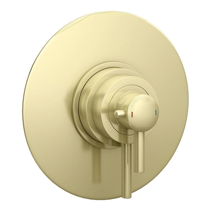 Arezzo Brushed Brass Round Concealed Dual Thermostatic Shower Valve w. 200mm Head Profile Large Ima