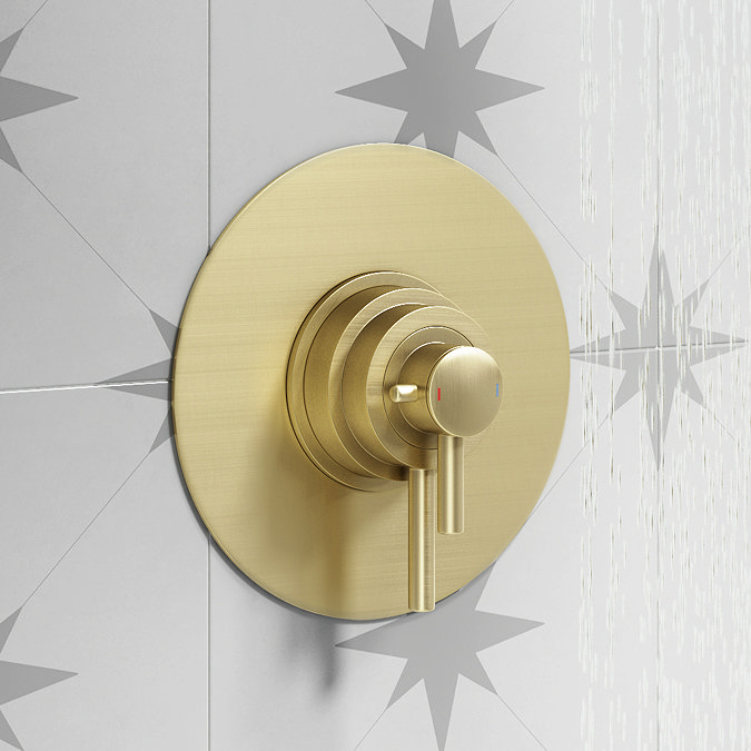 Arezzo Brushed Brass Round Concealed Dual Thermostatic Shower Valve w. 200mm Head  Feature Large Ima