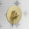 Arezzo Brushed Brass Round Concealed Dual Thermostatic Shower Valve w. 200mm Head Feature Large Ima