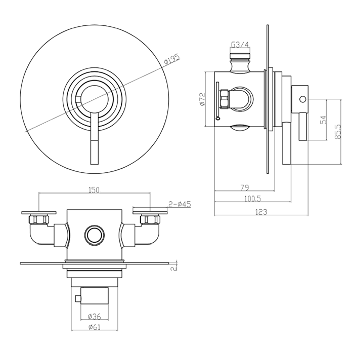 Arezzo Brushed Brass Round Concealed Dual Thermostatic Valve w. 200mm Shower Head