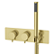 Arezzo Brushed Brass Round Concealed Thermostatic Shower Valve w. Handset + Freeflow Bath Filler