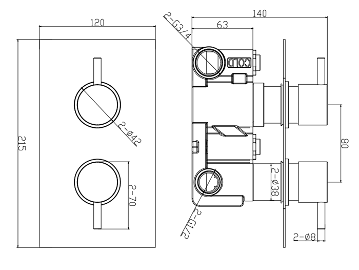 Arezzo Brushed Brass Round Concealed Twin Valve with Diverter, Bath Spout + Shower Handset