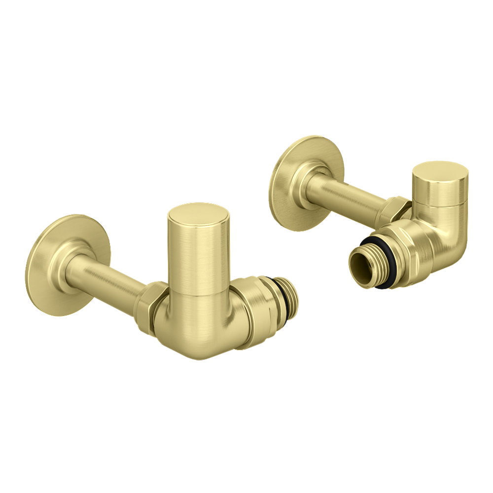 Arezzo Brushed Brass Round Corner Angled Radiator Valve With Pipe Kit Victorian Plumbing Uk