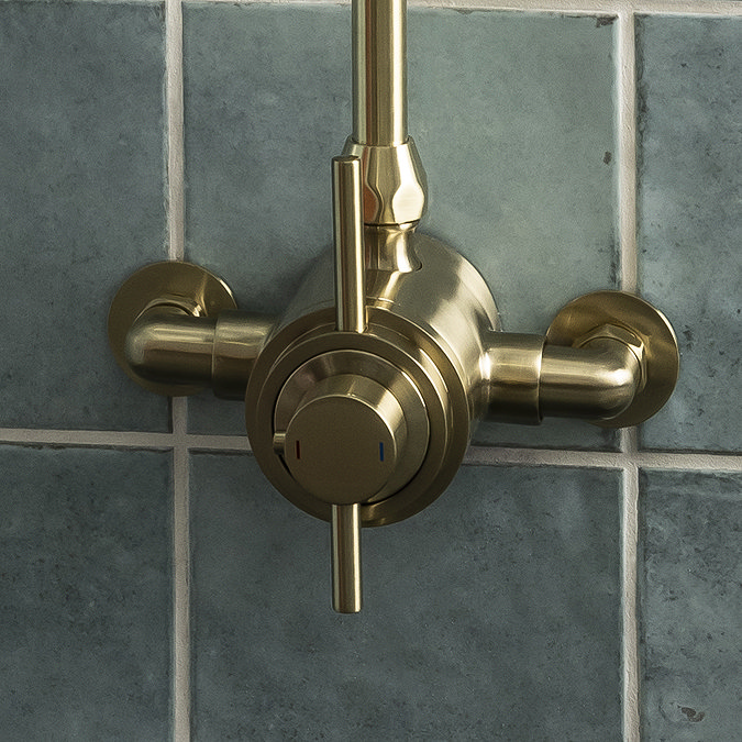 Arezzo Brushed Brass Round Exposed Dual Thermostatic Shower Valve