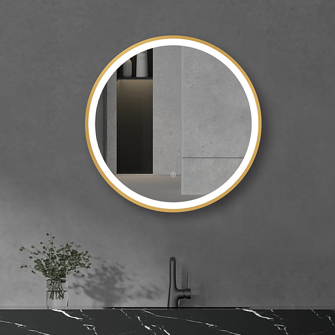 Arezzo Brushed Brass 600mm Round LED Illuminated Anti-Fog Bathroom Mirror