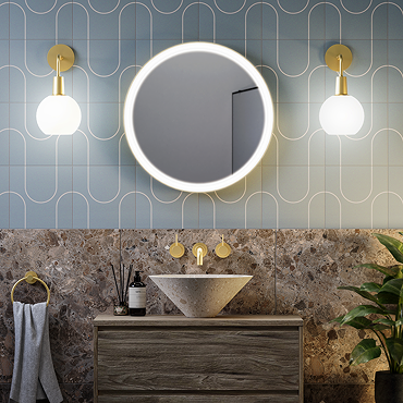 Arezzo Brushed Brass 600mm Round LED Illuminated Anti-Fog Bathroom Mirror