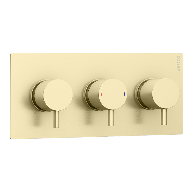 Arezzo Brushed Brass Round Modern Triple Concealed Shower Valve