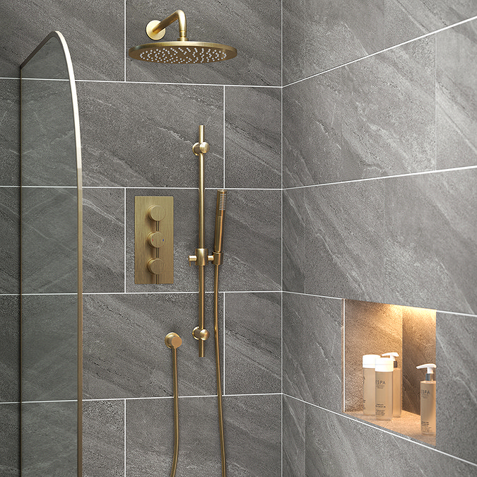 Arezzo Brushed Brass Round Modern Triple Concealed Shower Valve